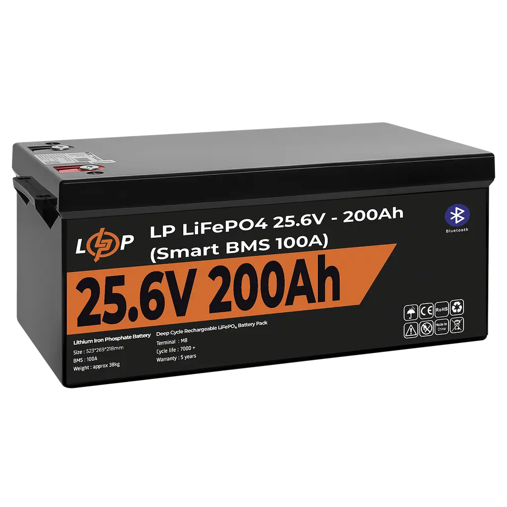Аккумулятор LP LiFePO4 24V (25,6V) – 200 Ah (5120Wh) (Smart BMS 100А) с BT пластик - фото 4