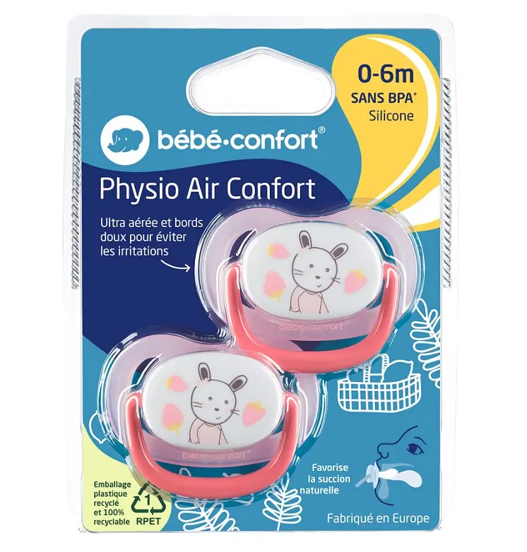 Пустышка силиконовая Bebe Confort Physio Air Dummy Gardener, анатомическая, 0-6 мес., 2 шт., розовая с желтым (3104201910) - фото 3