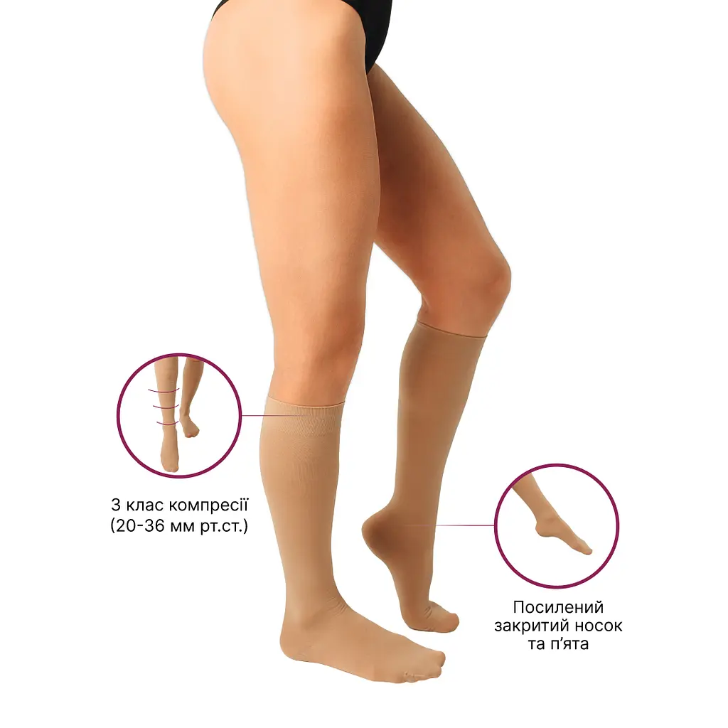 Гольфи компресійні медичні 3 клас бежевий довгі Microtrans Мікрофібра Veinax (881L-BG3-1084) - фото 3