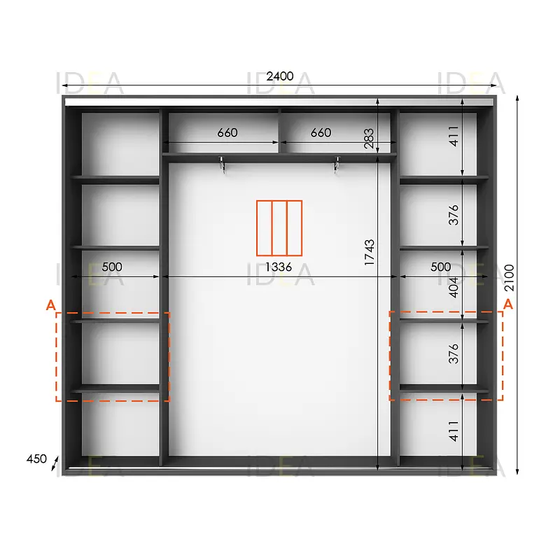 Шафа-купе Idea серія 7 240 x 45 x 210 см Антрацит Дзеркало - фото 2