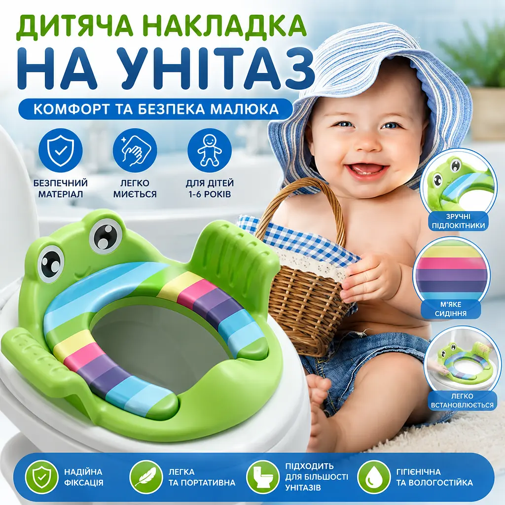 Дитяча накладка на унітаз Жабка з м'яким сидінням та ручками – дитяче сидіння для унітаза 1–6 років - фото 2