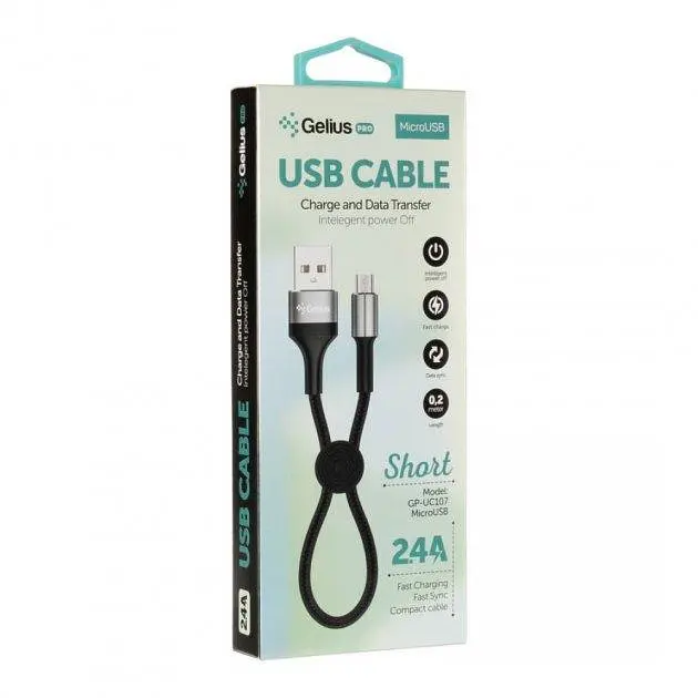 USB кабель Gelius Pro Short Cable Micro USB 2.4 А 0.2 м GP-UC107 Black - фото 3