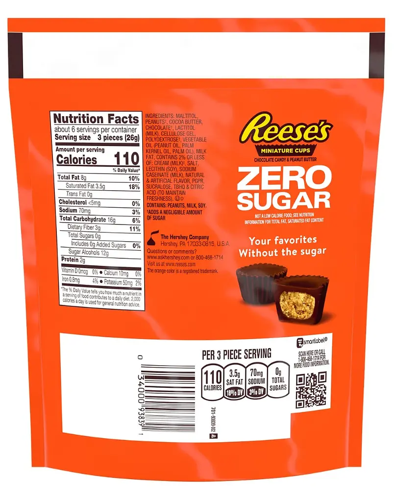 Цукерки Reese's Zero Sugar Miniatures Chocolate Peanut Butter Cups Candy 144г - фото 2