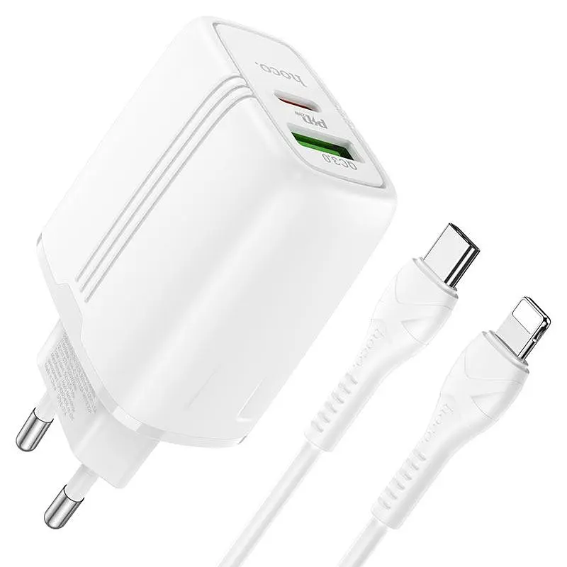 Блок и кабель Lightning Hoco N11 Powerful dual port PD20W+QC3.0 Type-C - фото 5