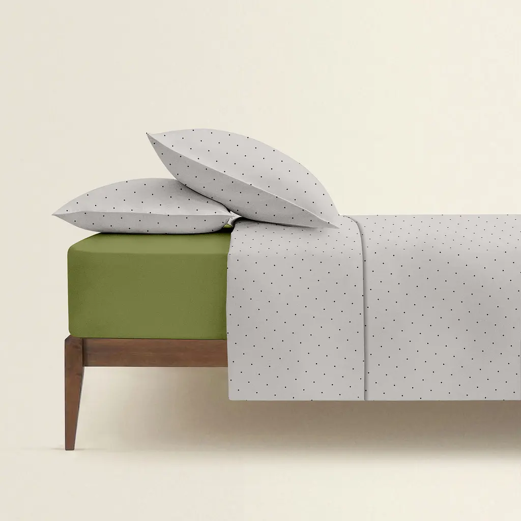 Комплект постільної білизни Cosas євро з простирадлом на резинці MINI DOTS CS1 200 x 220 см (DotsGreyBeige_El-74Avocado_200) - фото 2