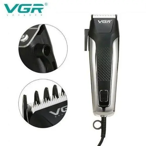 Машинка для стрижки волосся VGR V-120 від мережі 220В 8 насадок Silver-Black - фото 3