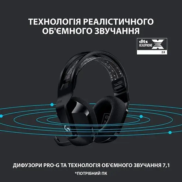 Бездротова ігрова гарнітура з підсвічуванням Logitech G733 Wireless LIGHTSPEED RGB (981-000864) чорна - фото 6