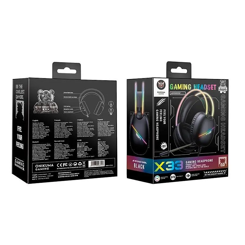 Навушники ігрові повнорозмірні Onikuma X33 wired gaming headphones 2 види підключення Type-C + USB підсвічування RGB чорні - фото 2