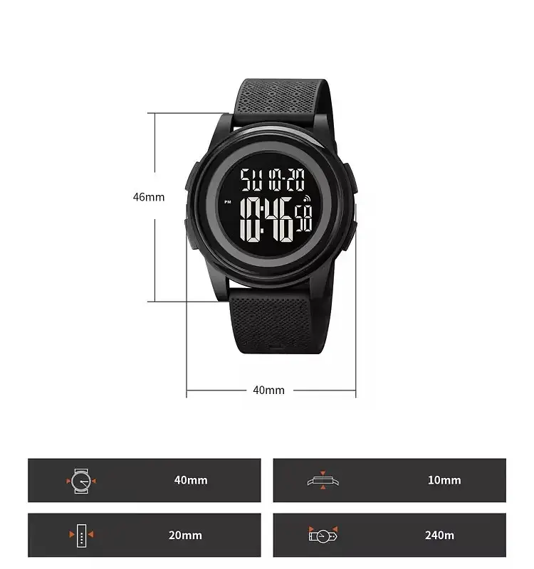 Спортивний наручний годинник Skmei 1895 (Чорний з чорним циферблатом) - фото 10
