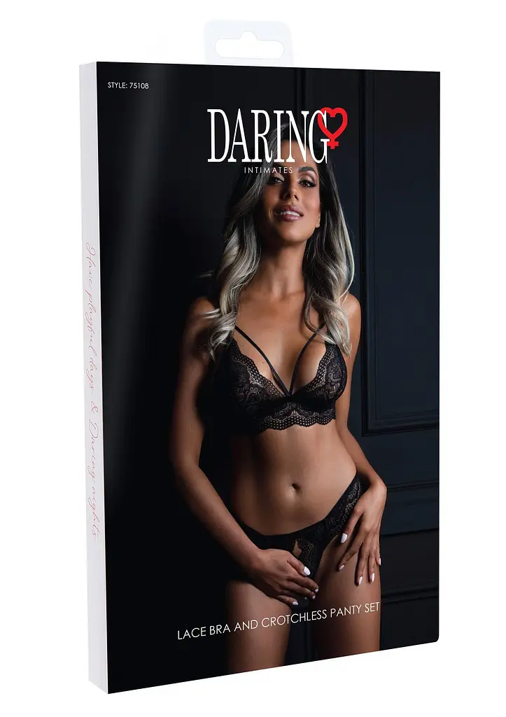 Комплект белья Daring Intimates Bra and Crotchless Panty S/M черный - фото 6