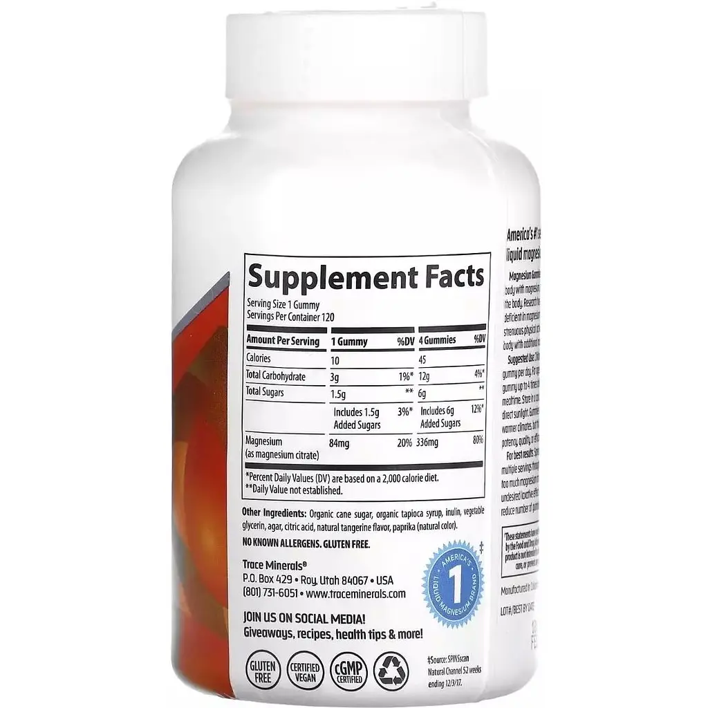Магній Trace Minerals Magnesium Gummies зі смаком мандарину 120 цукерок - фото 2