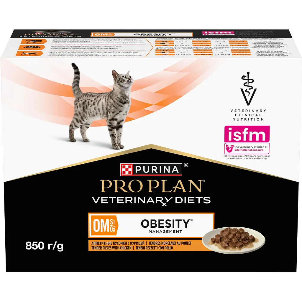Набір вологий корм для дорослих котів Purina Pro Plan Veterinary Diets OM Obesity Management St/Ox для схуднення з куркою 10 x 85 г - фото 2