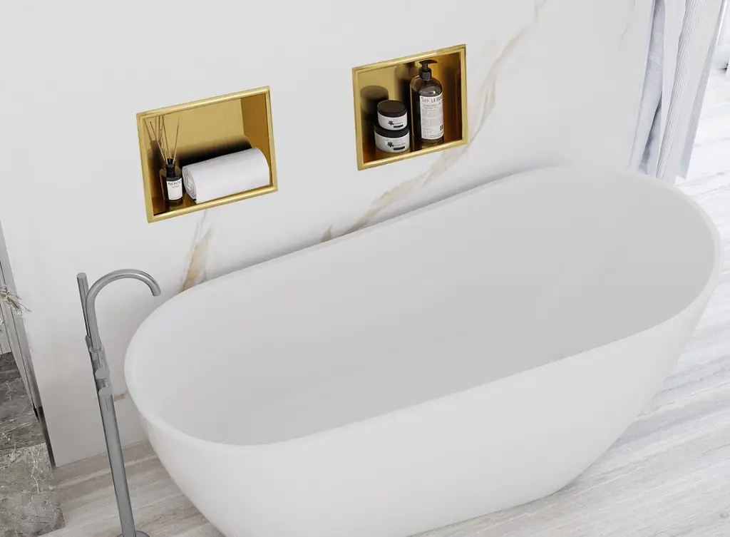 Вбудована полиця Rea 30x30 brushed gold з обідком REA-05606, Золотий - фото 5