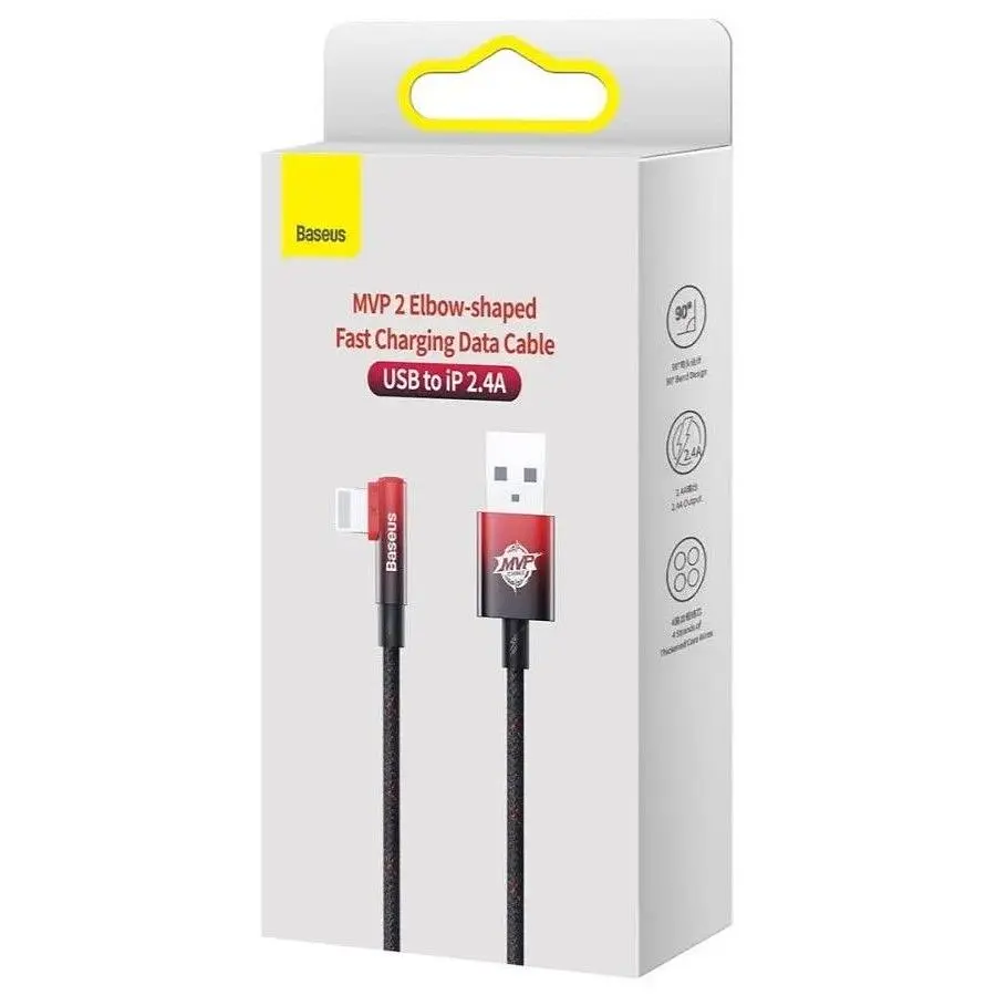 Кабель Baseus MVP 2 USB - Lightning (M/M), 2.4A, 2 м Black/Red (CAVP000120) - фото 2