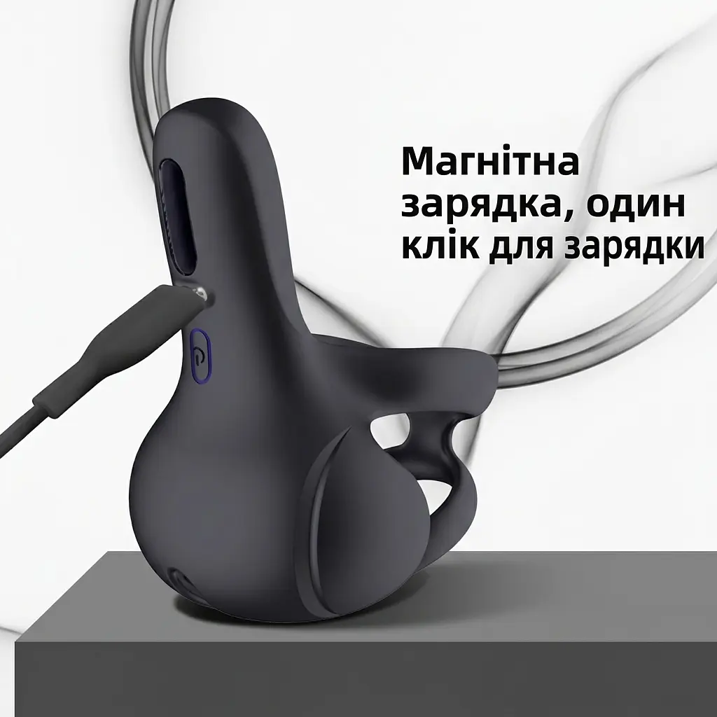 Smart насадка на член для відтермінування еякуляції силіконова зі стимулятором мошонки Чорна - фото 3