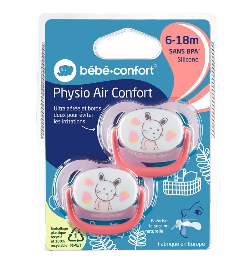 Пустышка силиконовая Bebe Confort Physio Air Dummy Gardener, анатомическая, 6-18 мес., 2 шт., розовая с желтым (3104201920) - фото 3