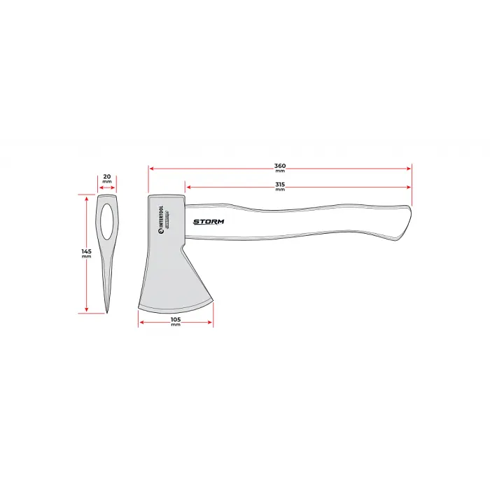 Сокира 600 г, карбонізована ручка, 48-57 HRC STORM Intertool HT-0266 - фото 6