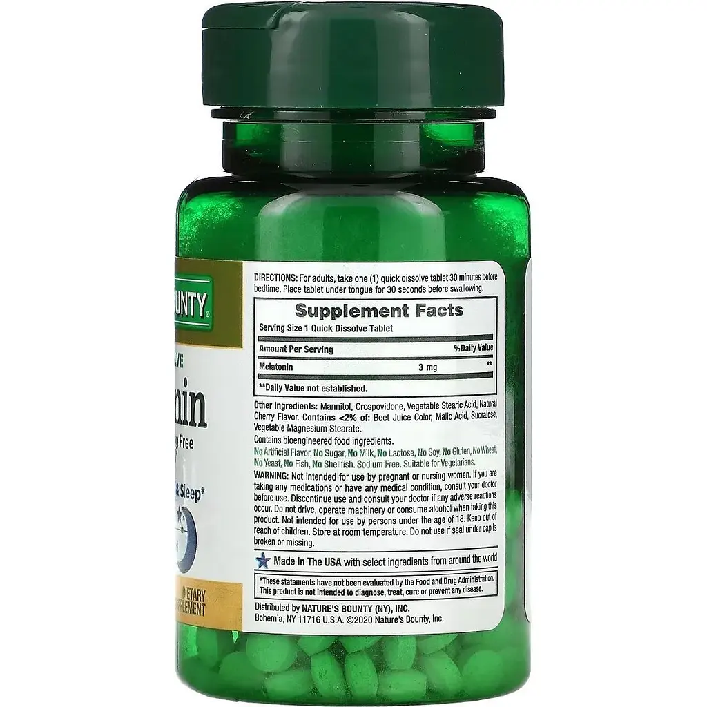 Мелатонин быстро растворимый Nature's Bounty Melatonin вкус вишни 3 мг 240 таблеток - фото 2