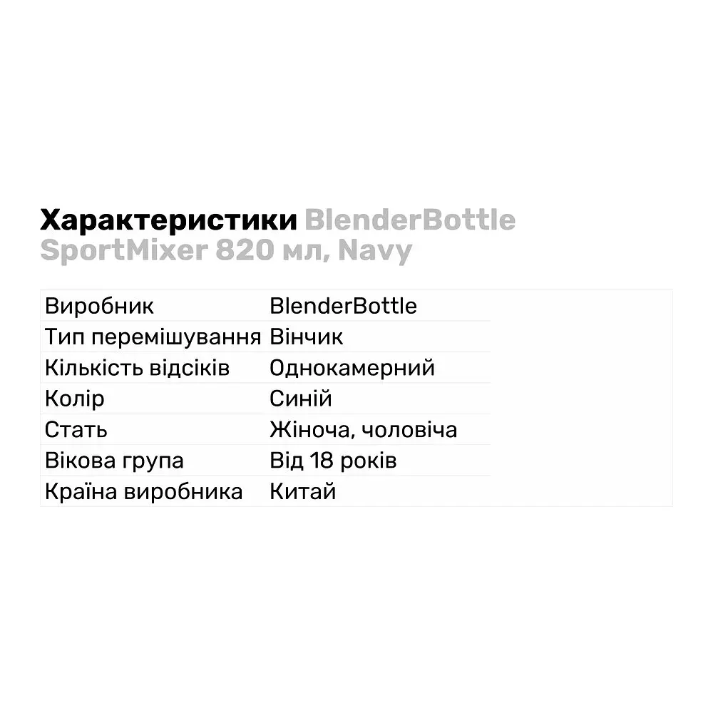 Шейкер BlenderBottle SportMixer Navy 820 мл - фото 2