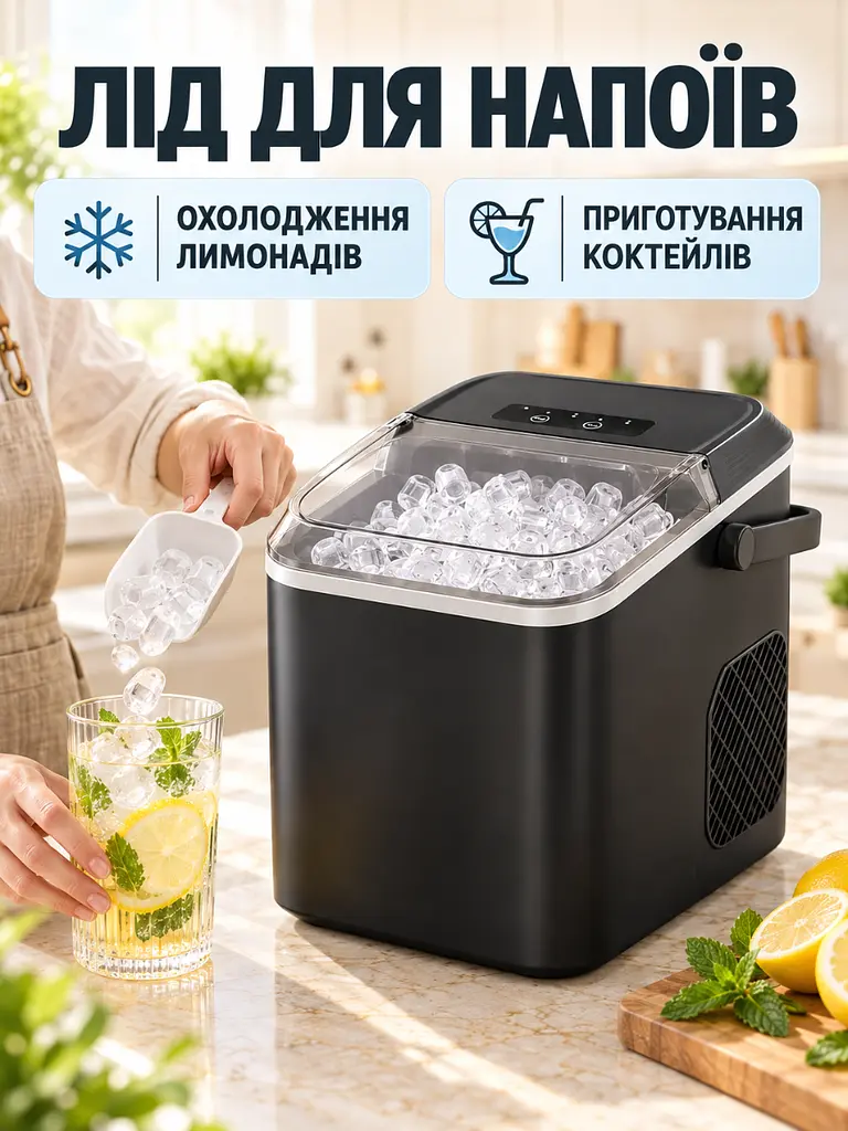 Льодогенератор настільний 12 кг/добу 112 Вт чорний (37261560) - фото 9
