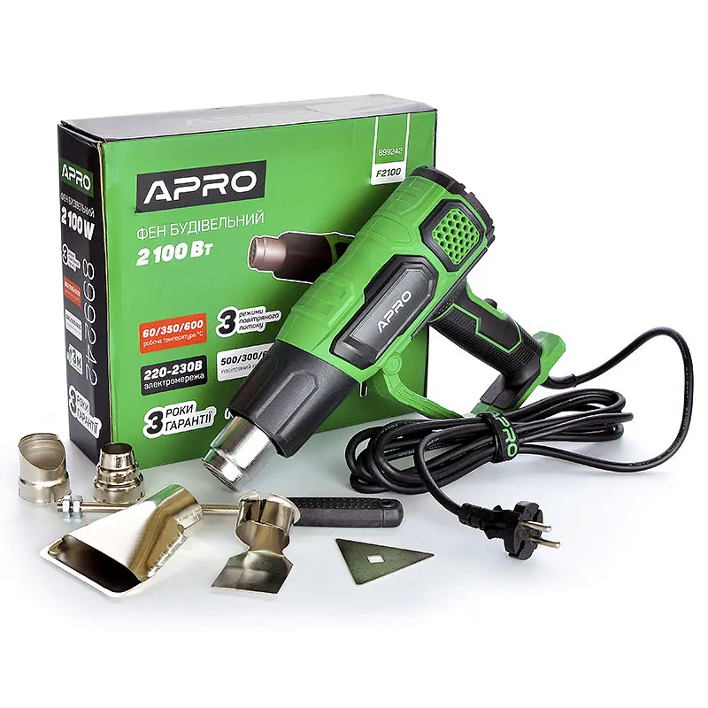 Фен строительный Apro F2100 3 режима 60/60-350/60-600°C 2100 Вт 30412 - фото 4