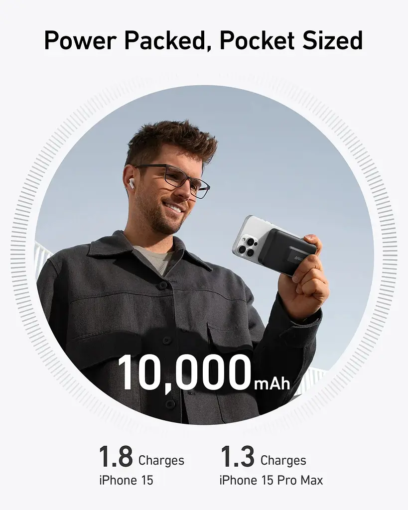 Портативний зарядний пристрій MagGo 10000 mAh Qi2 15W + USB-C PD 27W Black Anker teh0027062 - фото 8