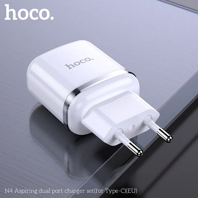 Адаптер сетевой Hoco N4 Aspiring dual port charger set 2USB Type-C кабель белый - фото 2