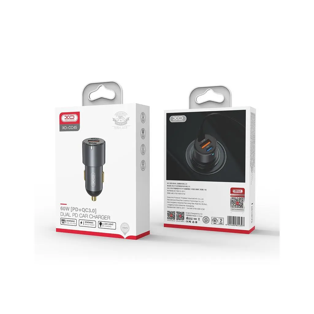 Зарядний пристрій XO CC45 1xUSB QC 3.0 + 2xUSB-C PD (60 Вт) чорний (XO-CC45-BK) - фото 6