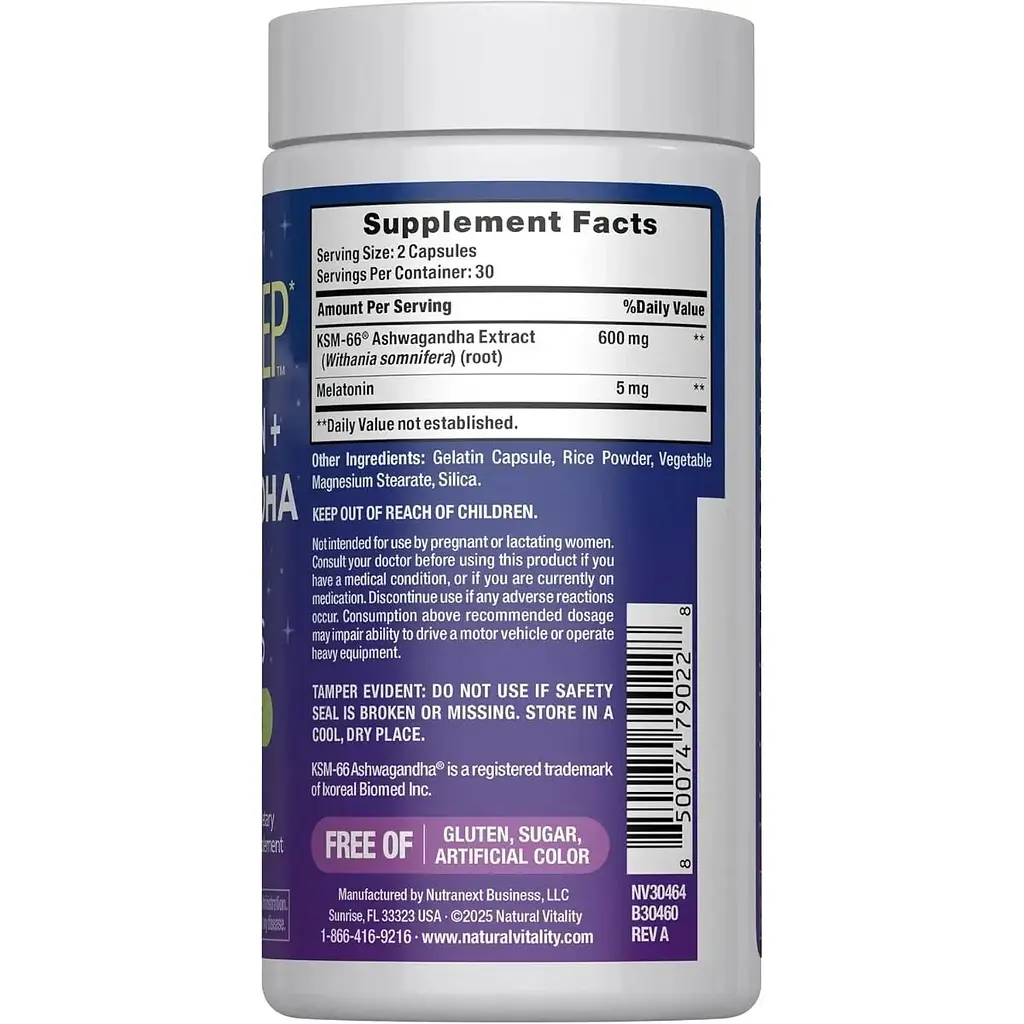 Мелатонін з ашвагандою Natural Vitality CALM Sleep Melatonin + Ashwagandha KSM-66 60 капсул - фото 2