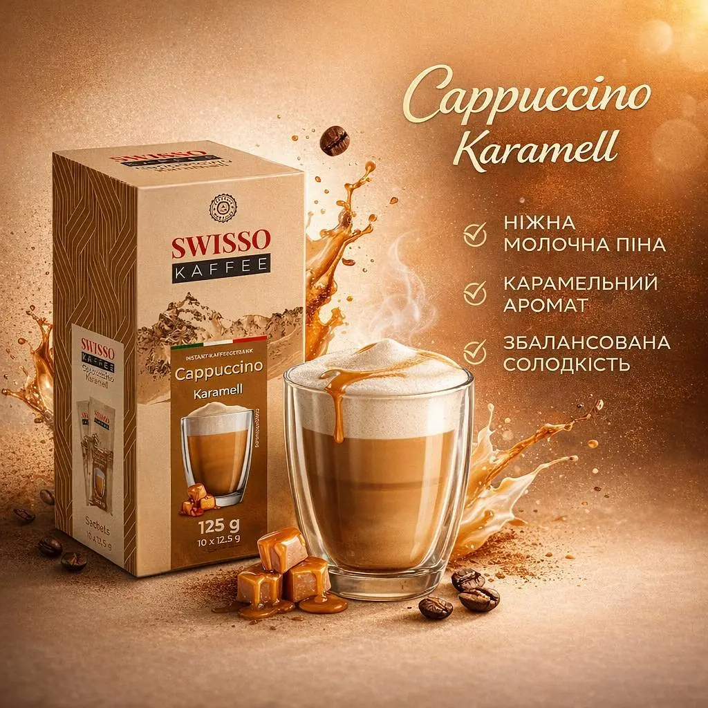Капучино Swisso Kaffee Cappuccino Karamell зі смаком карамелі 10х12,5 г - фото 3