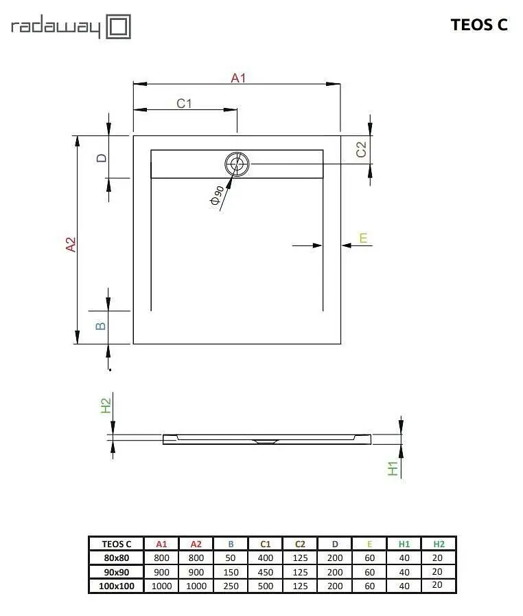 Душевой поддон Radaway Teos C 80x80 цвет антрацит HTC8080-64 - фото 2