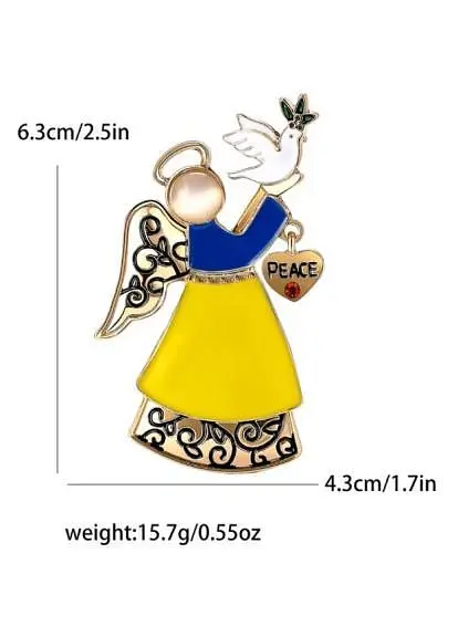 Брошь Ангел и голубь мира брошь-булавка символ Украины желто-голубая - фото 3