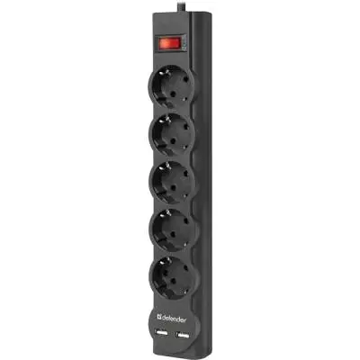 Мережевий фільтр живлення Defender DFS 751, 1.8m, 5роз., 2xUSB (99751) - фото 2