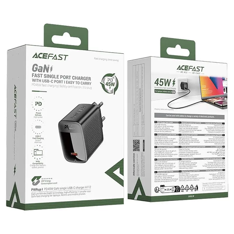 Сітчасте зарядне пристрій ACEFAST A112 PD45W GaN single USB-C charger (EU) Чорний - фото 2