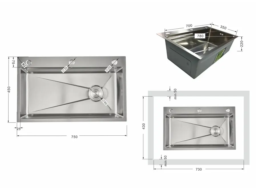 Мийка для кухні інтегрована Lidz Handmade H7545 Brushed Steel 3,0/1,0 мм LDH7545BRU49457 - фото 12