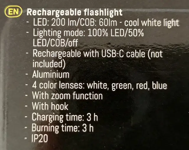 Ліхтар акумуляторний LED 200+60 лм з USB-C та кольоровими фільтрами 16х3.5 см Чорний - фото 11