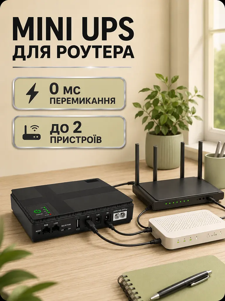 Mini UPS для роутера 10400 мА·год 36 Вт 5/9/12 В з USB і POE, 160×100×30 мм, чорний (49676357) - фото 8