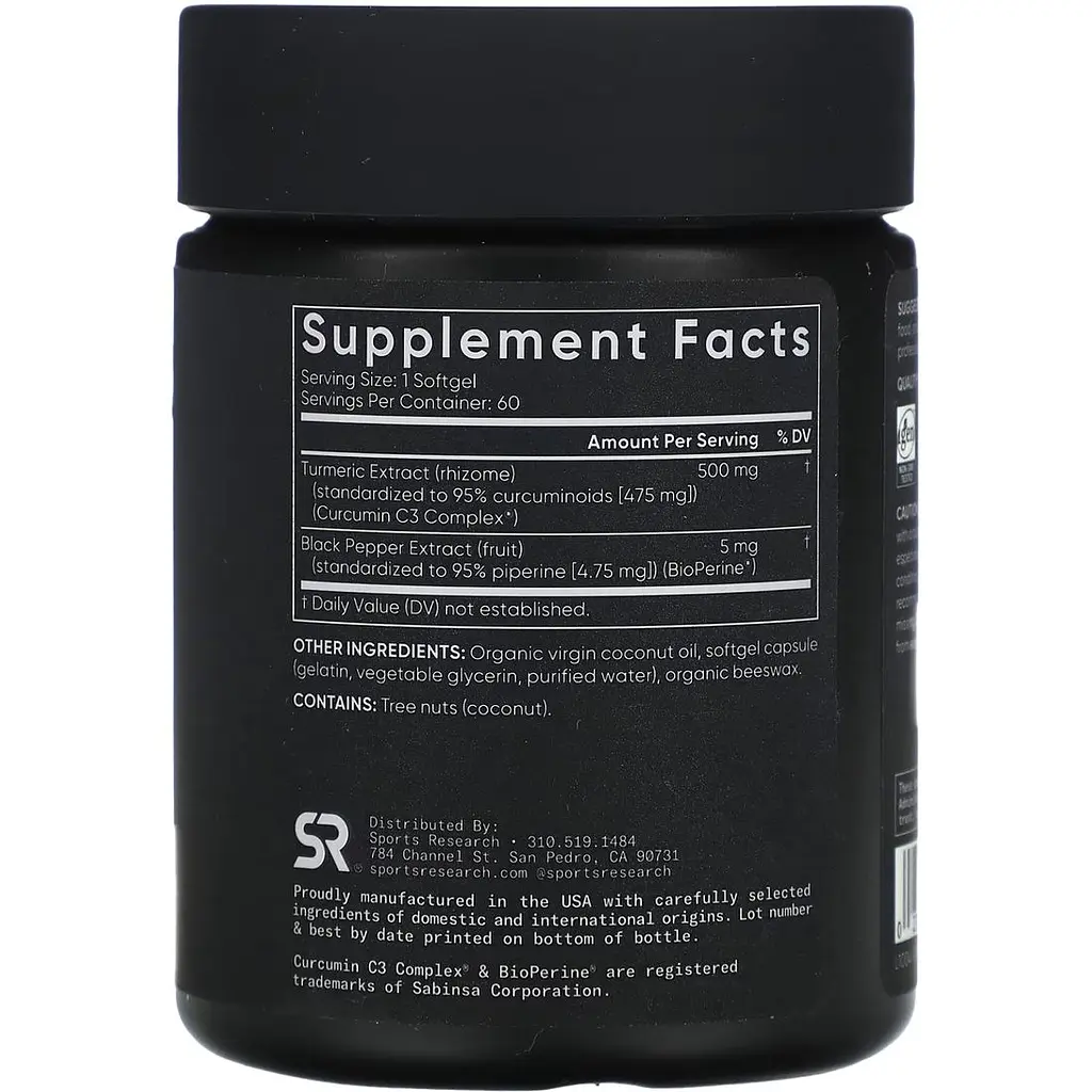 Куркума Sport Research Turmeric Curcumin C3 Complex 500 мг 60 капсул (2023-10-3440) - фото 2