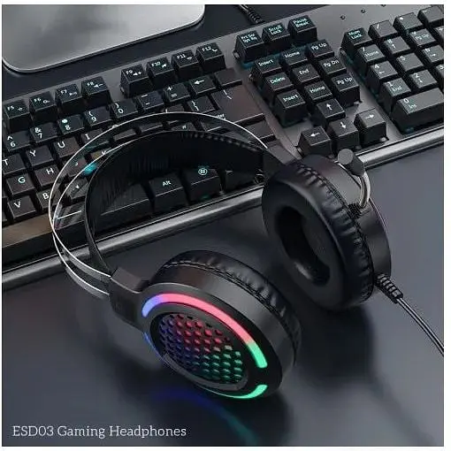Ігрові навушники з підсвічуванням НОСО ESD03 Gaming LED Headphones повнорозмірні чорні - фото 3