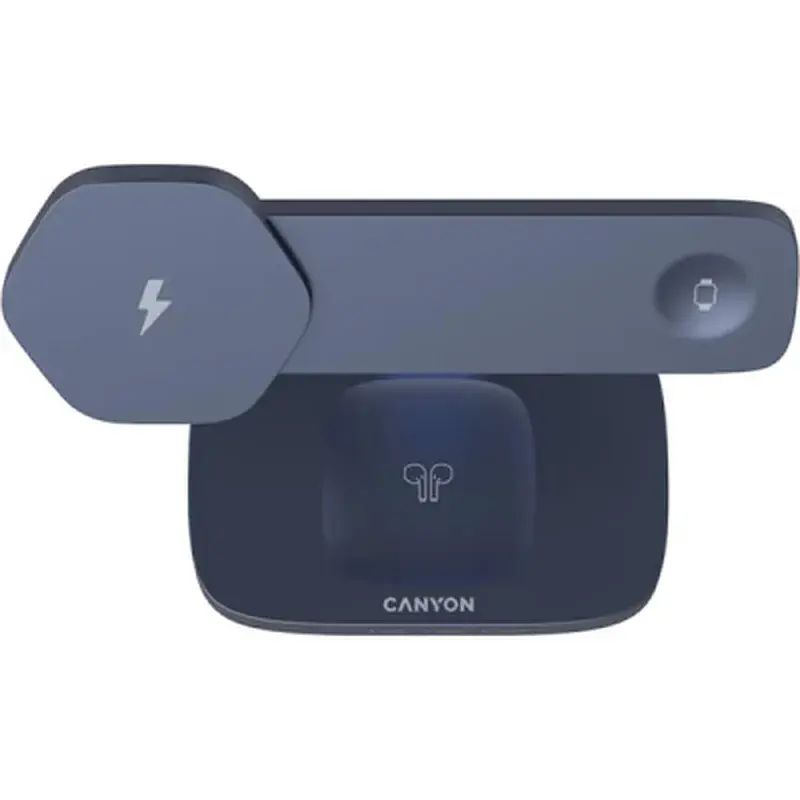 Зарядний пристрій Canyon wireless charger HEXAGON WCS-310 3in1 DarkGrey/Blue (CNS-WCS310DGBL) - фото 4