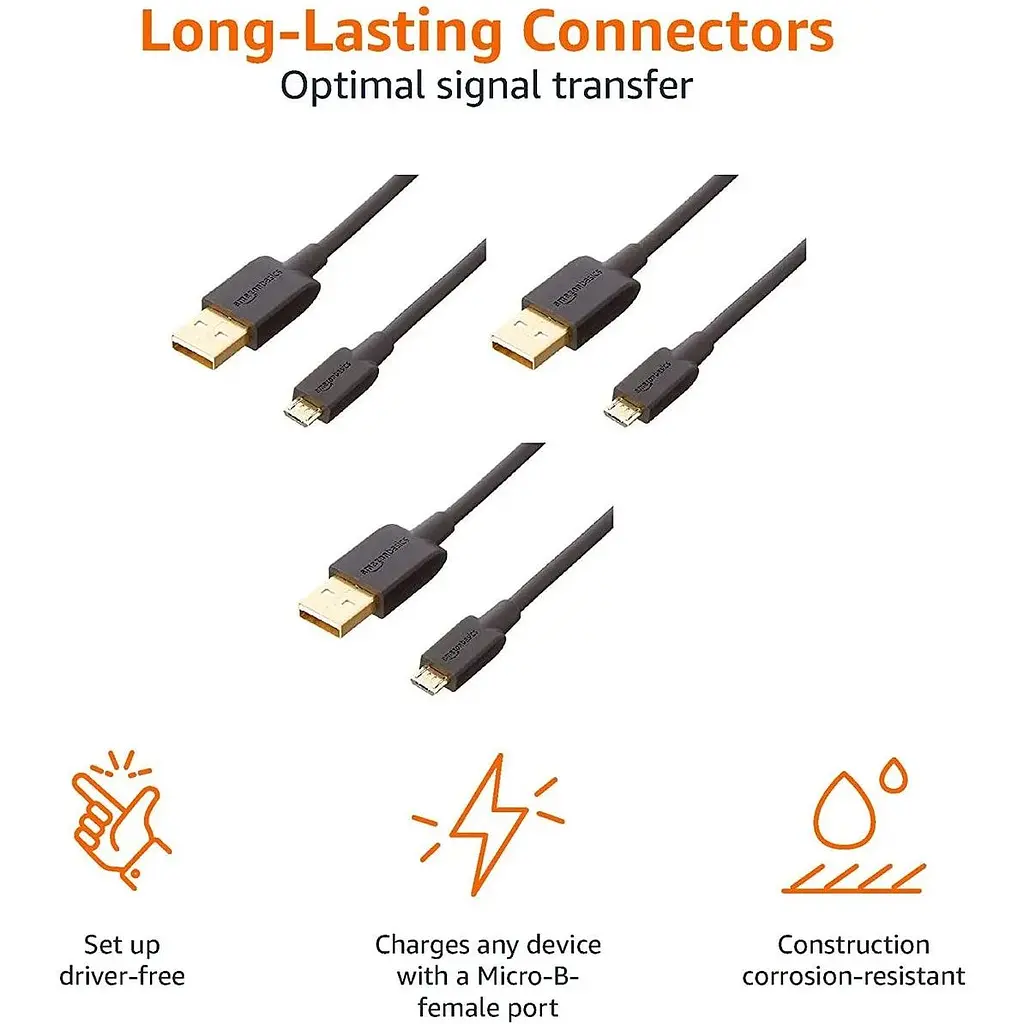 Кабель Amazon Basics USB 2.0 A Micro B 0.9 м чорний 3 шт. - фото 3