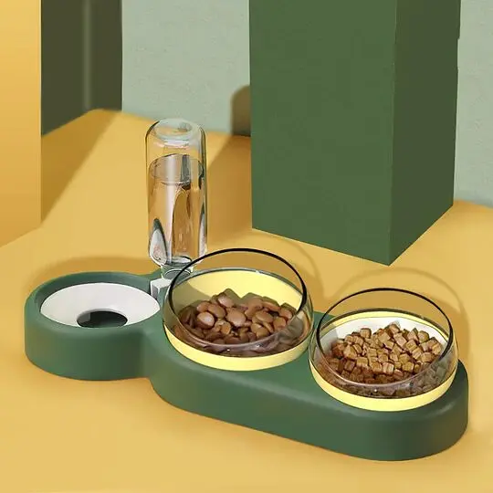 Подвійна миска для тварин Semi Animal Bowl 13см*38см*22см 500 мл, Green з автоматичною поїлкою