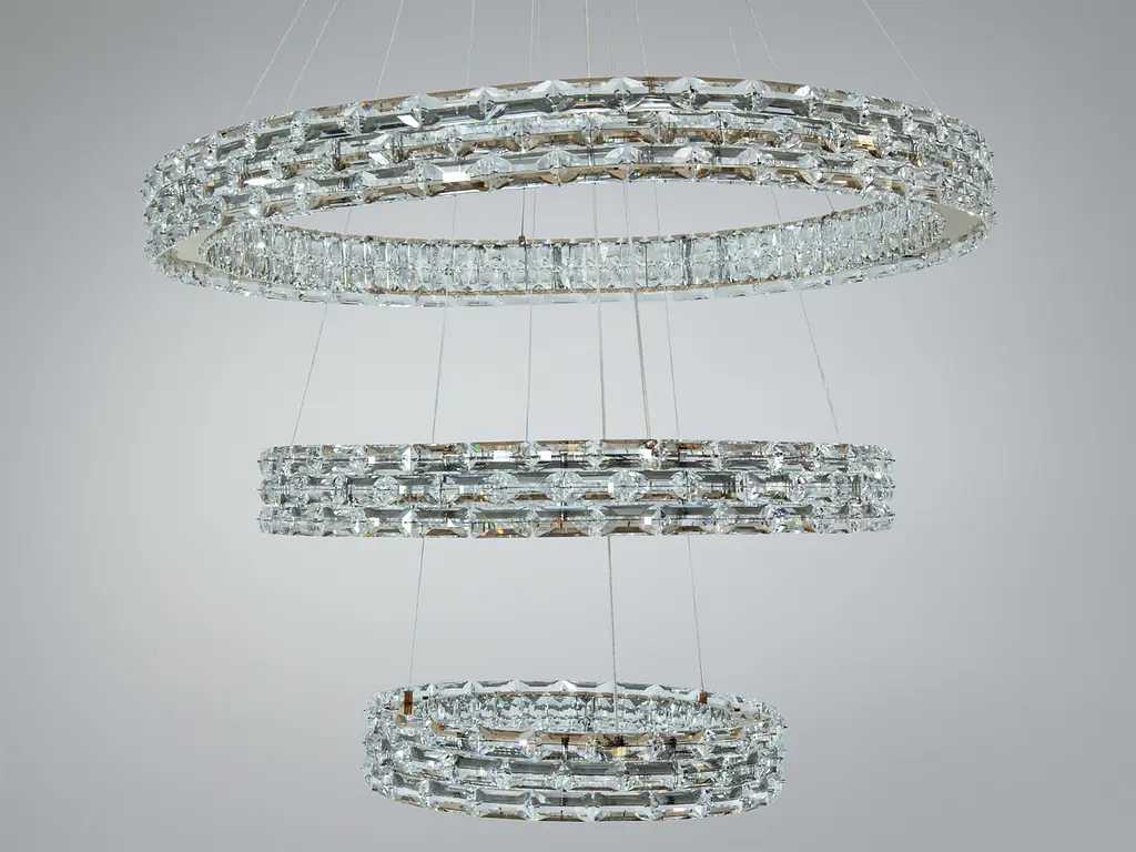 Підвісна LED-люстра Diasha 7896/800+600+400S-Gold з трьома кришталевими кільцями, пультом, 98 W, Gold, 78 см, 16-30m2 - фото 2