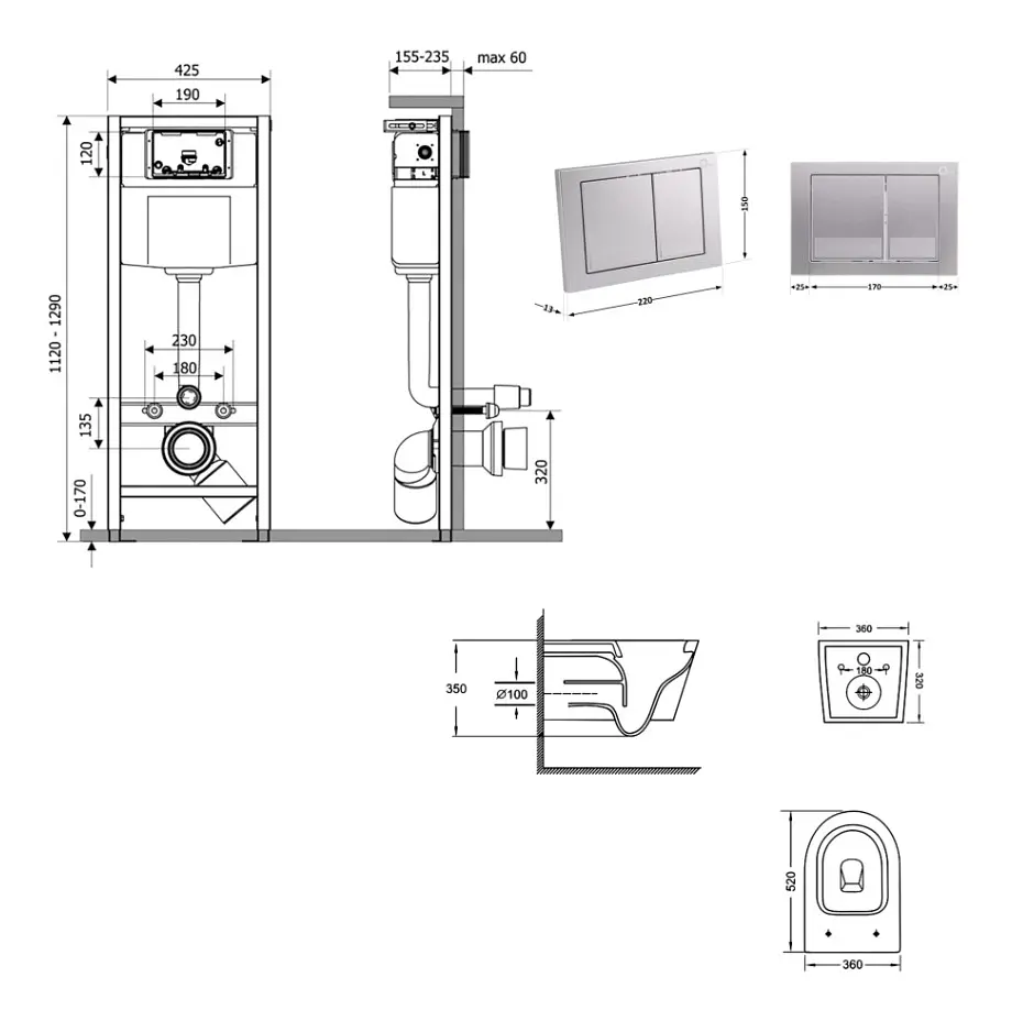 Набір Q-tap Nest 4 в 1 підвісний унітаз Jay Ultra Quiet 520x360x320 + комплект інсталяції QT07335175W48204 - фото 8