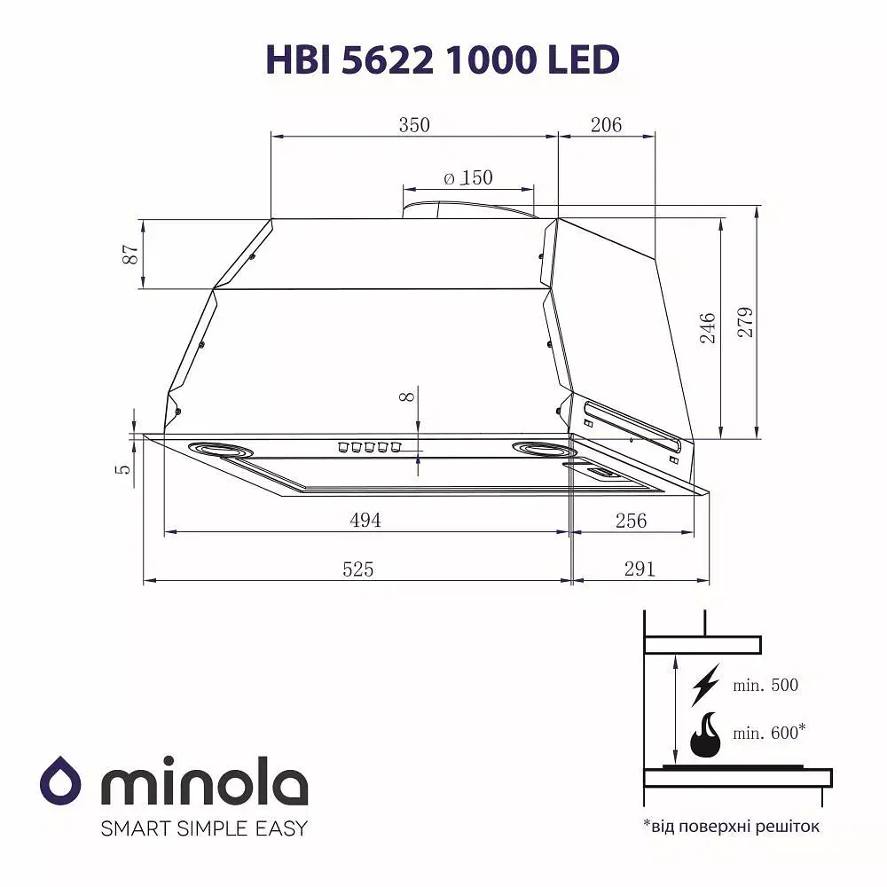 Витяжка повновбудована Minola HBI 5622 WH 1000 LED - фото 8