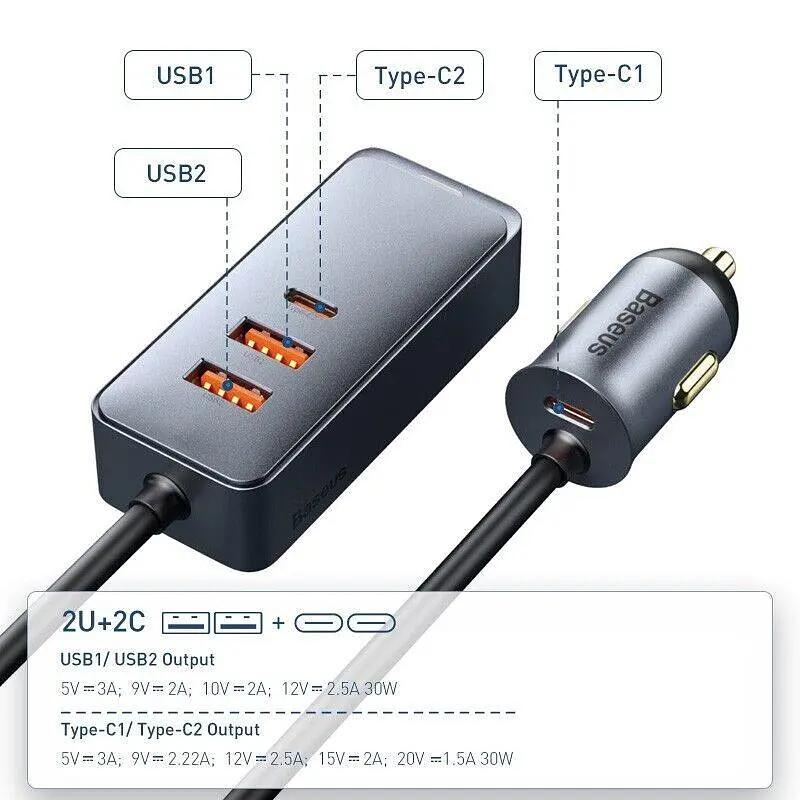 Зарядний пристрій авто хаб розгалужувач Baseus Share Together PPS 120 W 4 порти CCBT-A0G - фото 6