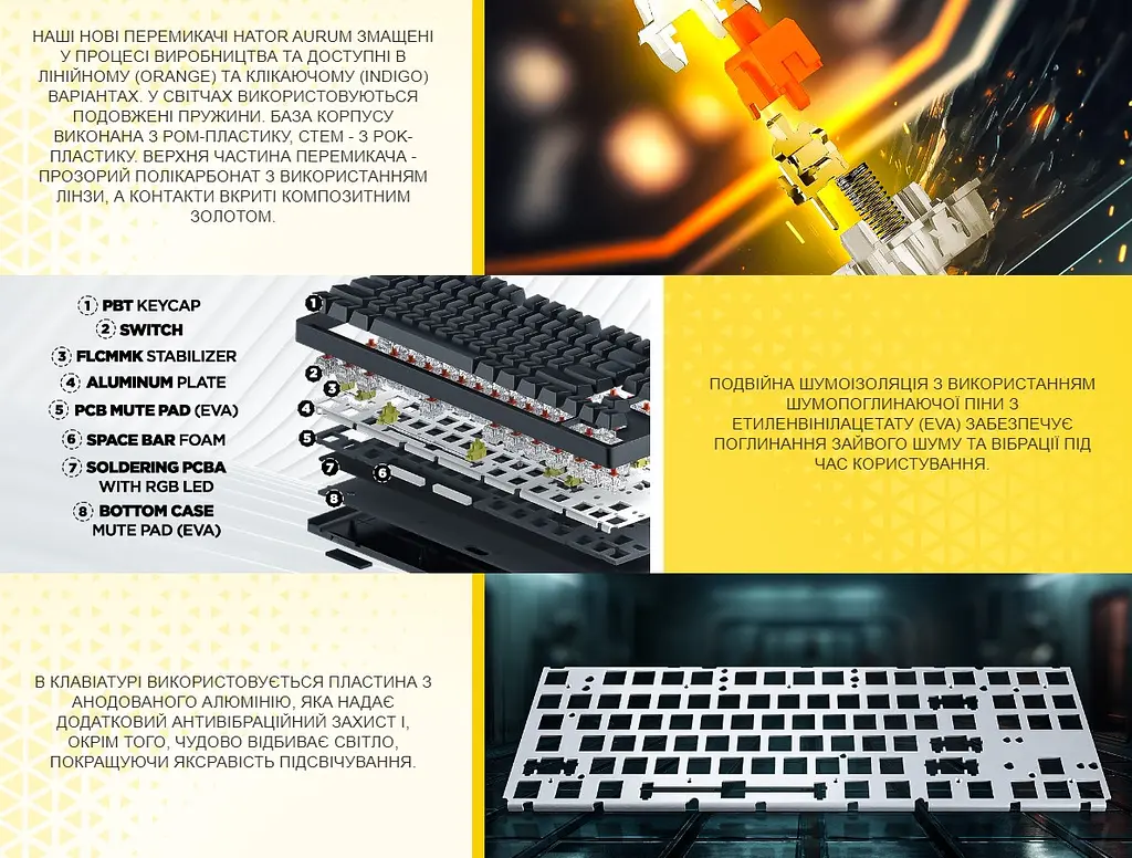 Клавіатура ігрова механічна HATOR HTK520 Black Rockfall 2 Mecha TKL Orange - фото 10