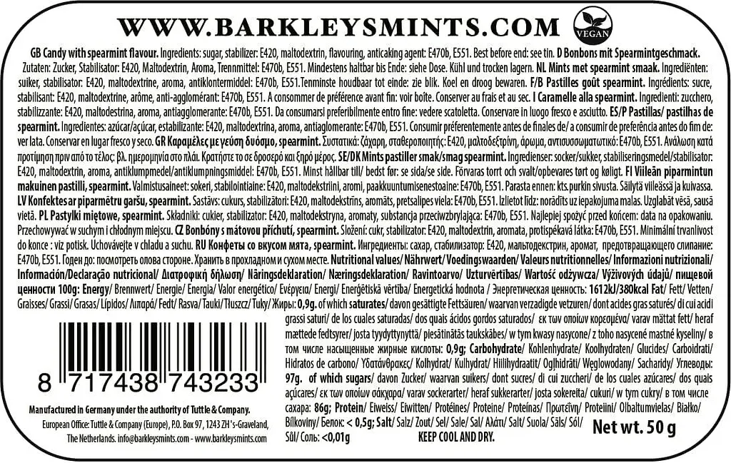 Драже Barkleys Classic Mints Spearmint 50г - фото 6