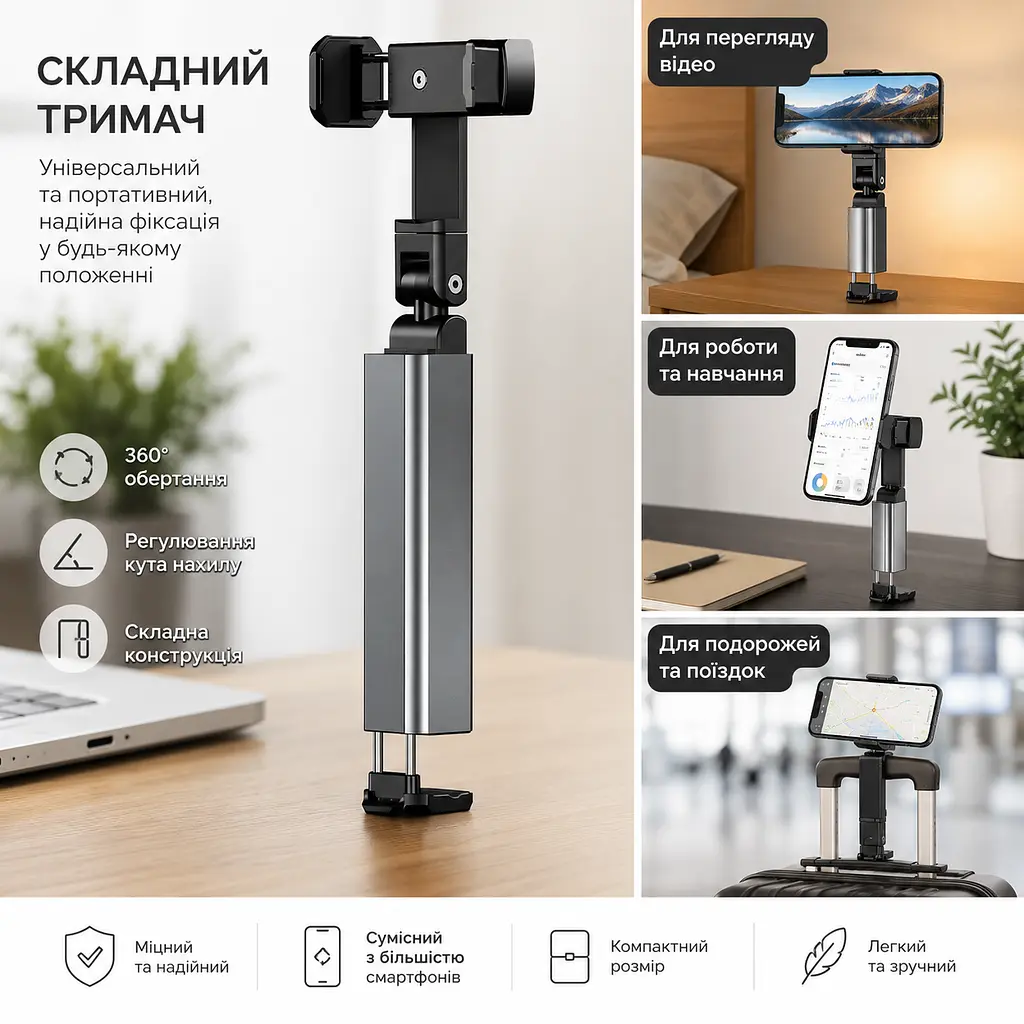 Тримач для телефону обертання на 360 градусів / Монопод / Тримач для телефону з фіксацією S621 - фото 4