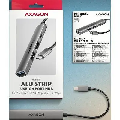 Концентратор Axagon USB-C to 1xUSB-A 5Gbps + 2xUSB-A 480Mbps + 1xUSB-C 480Mbps 0.12m aluminum (HUE-STC) - фото 7